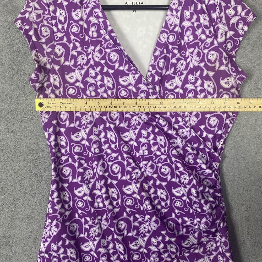Athleta Dress Womens XS Purple Surplice V-Neck Ruched Wrap Midi Travel - Picture 7 of 12
